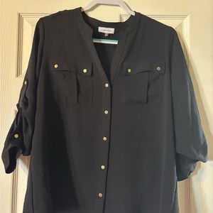 Calvin Klein Black Blouse with Gold Accents